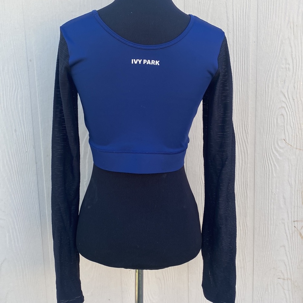IVY PARK Navy Blue Cropped Long-Sleeve Mesh Top - Picture 6 of 11
